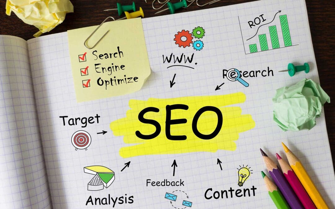 SEO visually described in a notebook. Website Promoters offers top quality SEO writing services.
