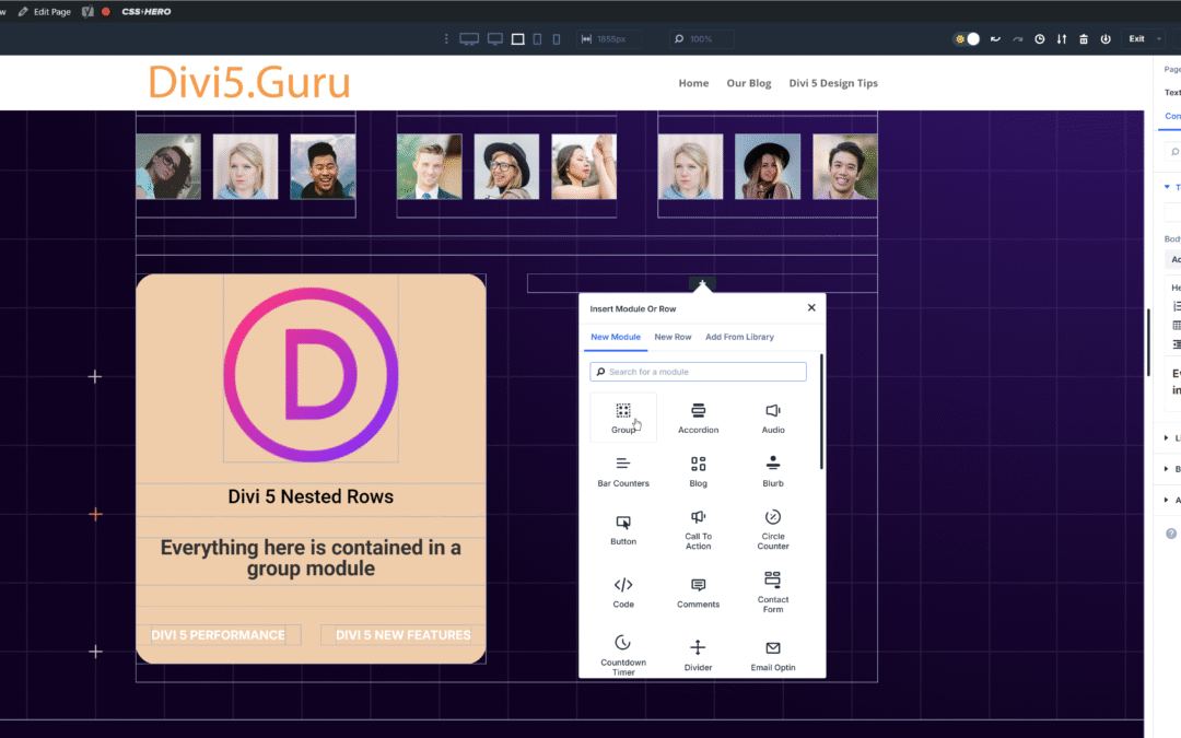 Divi 5 group modules and nested rows